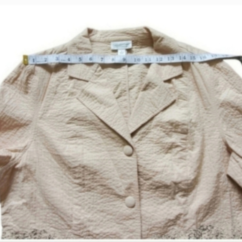 New Coldwater Creek Cotton Tan Eyelet Floral Stripe Brown Cream Coat Large - Picture 6 of 11